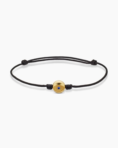 Mens Evil Eye Cord Bracelet with 18K Yellow Gold, 7.7mm