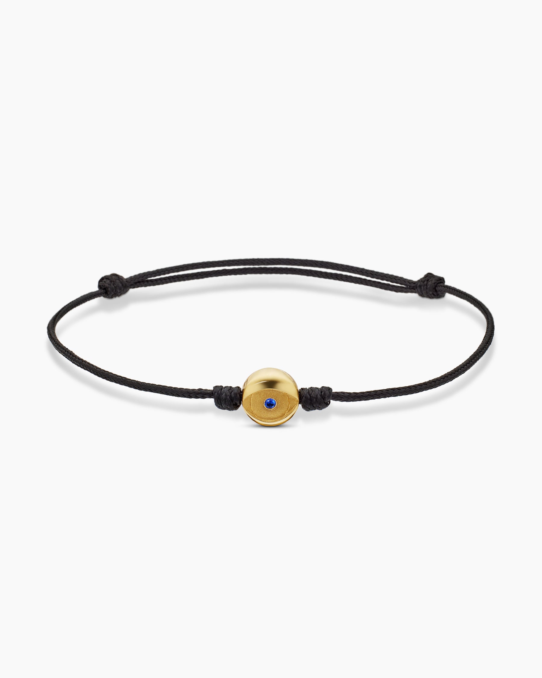 Evil Eye Cord Bracelet in Black Nylon with 18K Yellow Gold and Sapphire, 7.7mm