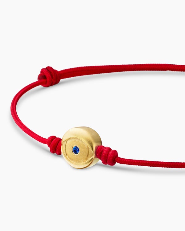 Evil Eye Cord Bracelet with 18K Yellow Gold, 7.7mm