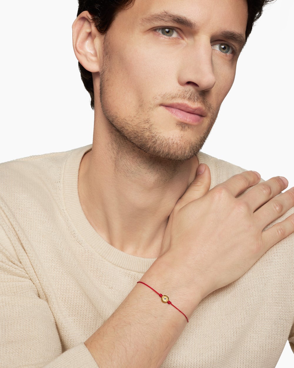 Mens Evil Eye Cord Bracelet with 18K Yellow Gold, 7.7mm