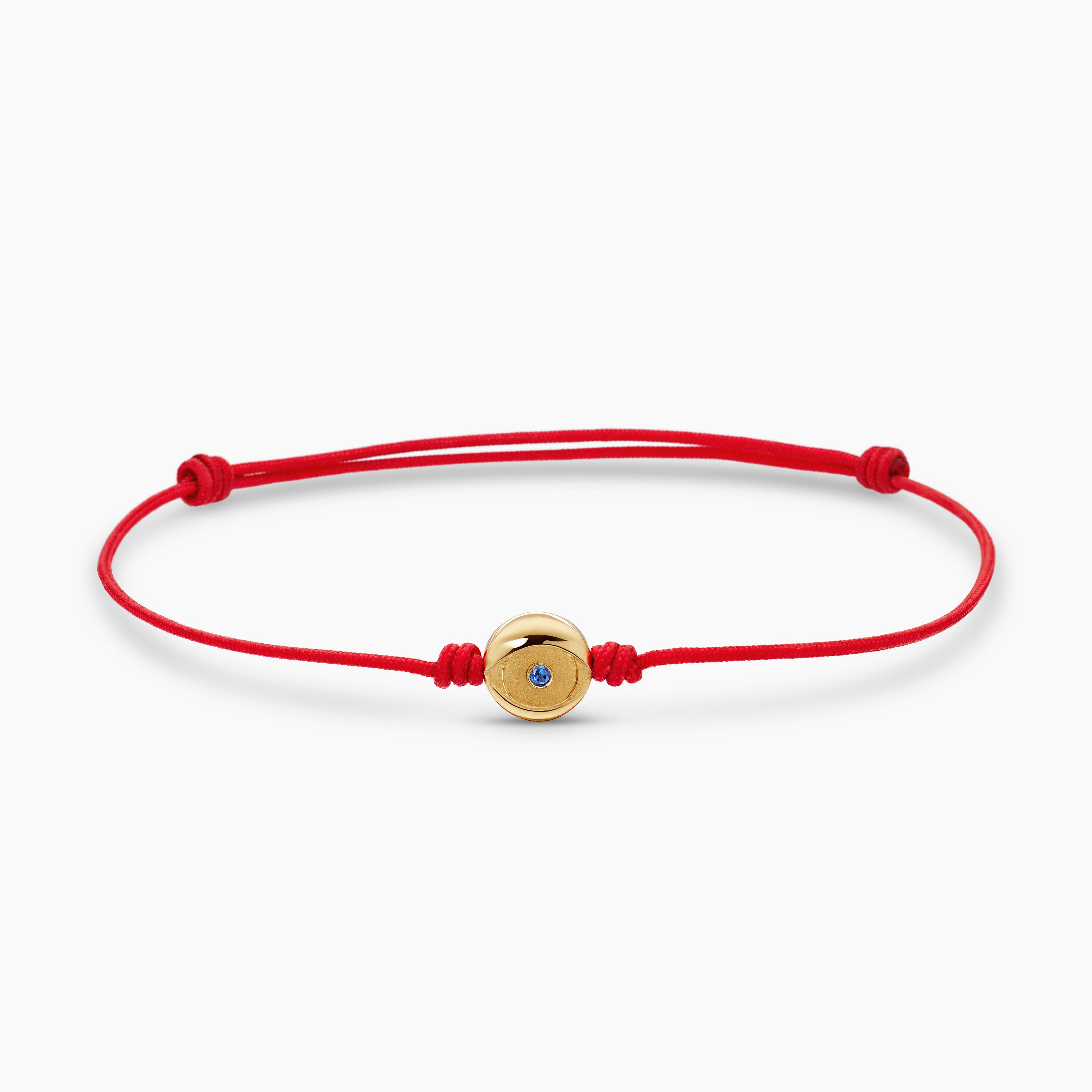 Mens Evil Eye Cord Bracelet with 18K Yellow Gold, 7.7mm