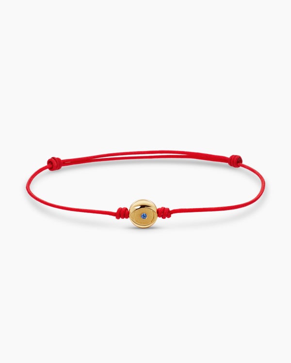Evil Eye Cord Bracelet in Red Nylon with 18K Yellow Gold and Sapphire, 7.7mm