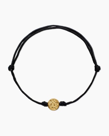 St. Christopher Cord Bracelet in Black Nylon with 18K Yellow Gold, 9mm