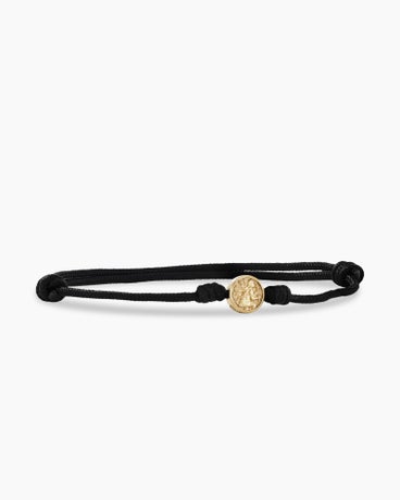St. Christopher Cord Bracelet in Black Nylon with 18K Yellow Gold, 9mm