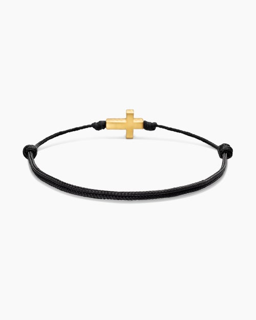 Bracelet en corde et nylon noir avec croix et or jaune 18 carats et diamants, 9 mm