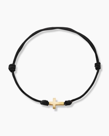 Cross Cord Bracelet in Black Nylon with 18K Yellow Gold, 9mm