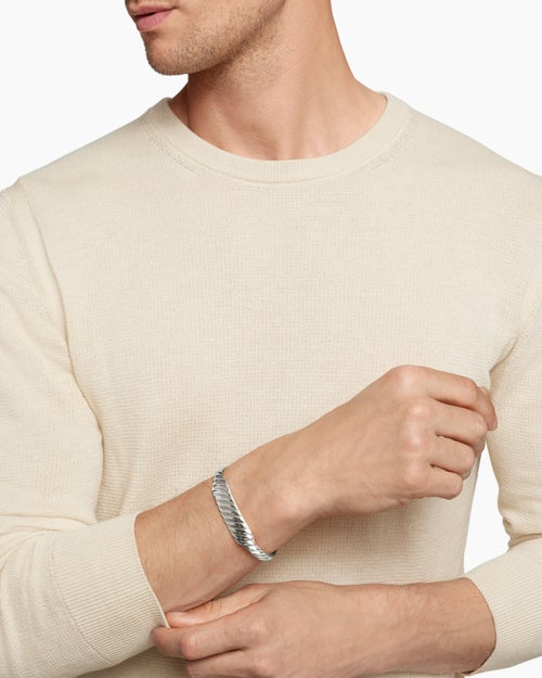 Mens Sculpted Cable Contour Bracelet in Sterling Silver, 12.9mm