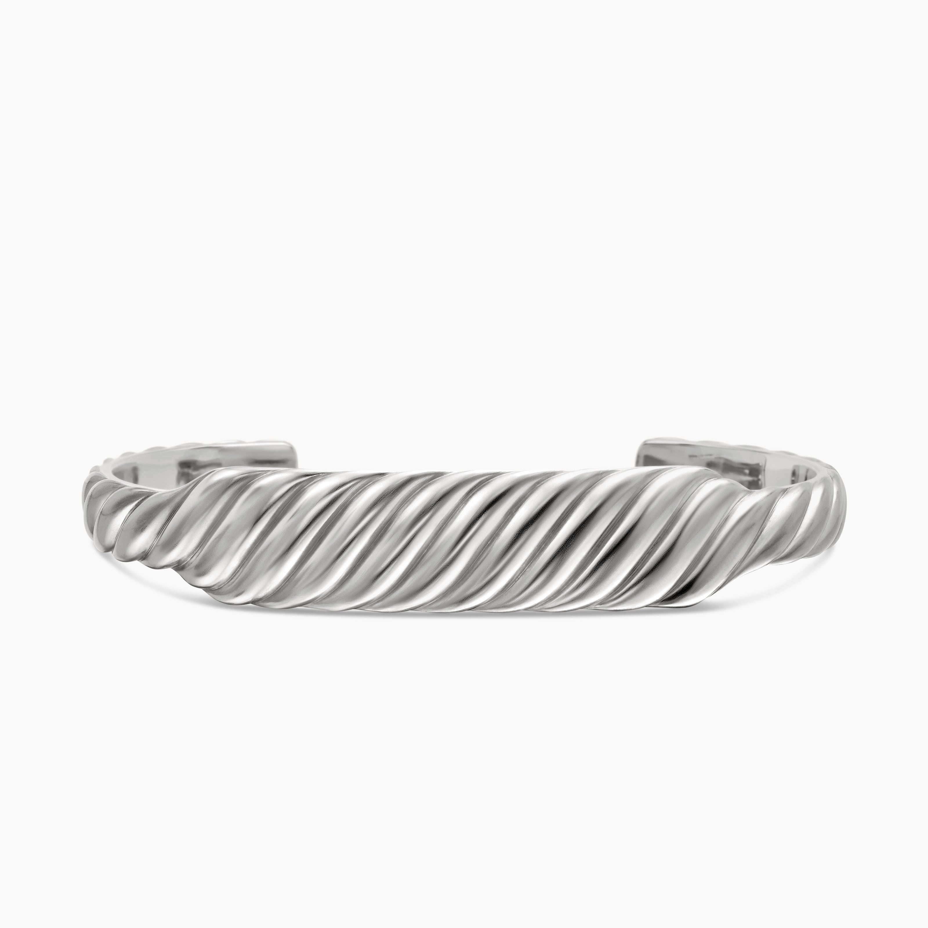 Mens Sculpted Cable Contour Bracelet in Sterling Silver, 12.9mm