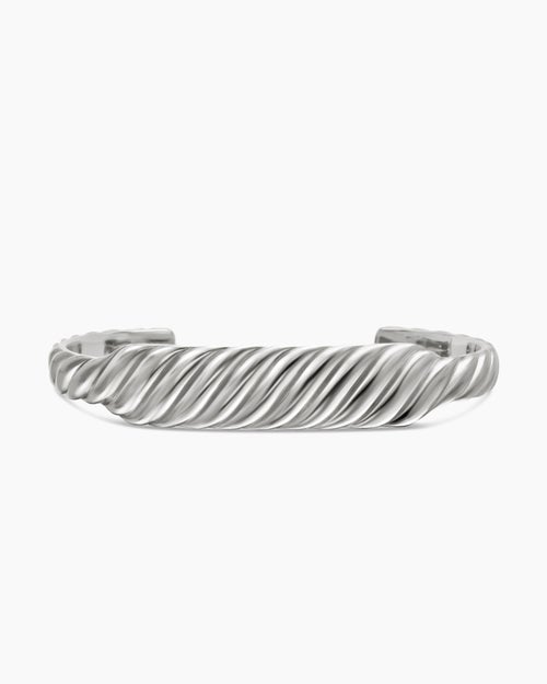Mens Sculpted Cable Contour Bracelet in Sterling Silver, 12.9mm