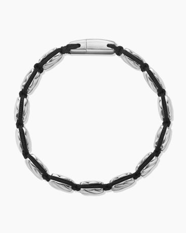 Sculpted Cable Woven Tile Bracelet with Sterling Silver and Black Nylon, 8.5mm