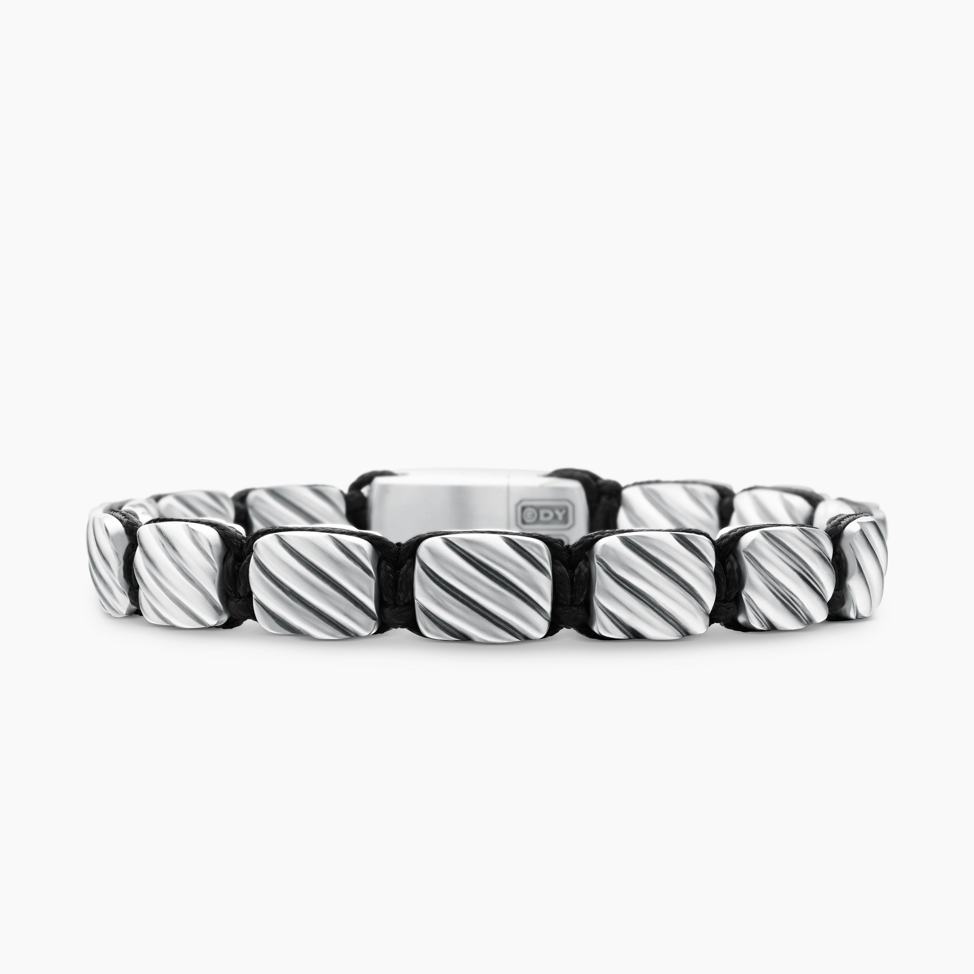 Mens Sculpted Cable Woven Tile Bracelet in Sterling Silver, 8.5mm