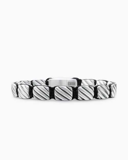 Mens Sculpted Cable Woven Tile Bracelet in Sterling Silver, 8.5mm