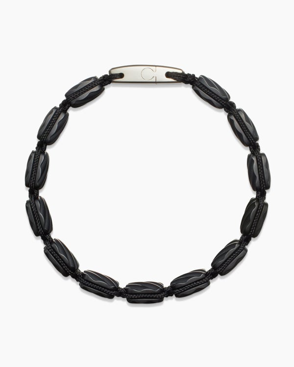 Sculpted Cable Woven Tile Bracelet in Black Titanium with Sterling Silver, 8.5mm