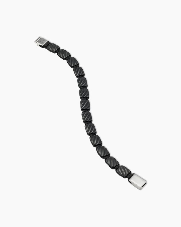 Sculpted Cable Woven Tile Bracelet in Black Titanium with Sterling Silver, 8.5mm