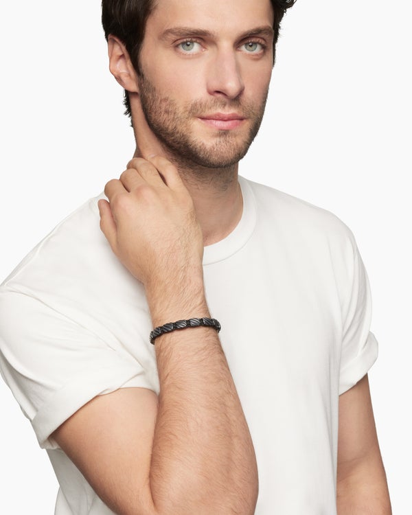 Sculpted Cable Woven Tile Bracelet in Black Titanium with Sterling Silver, 8.5mm