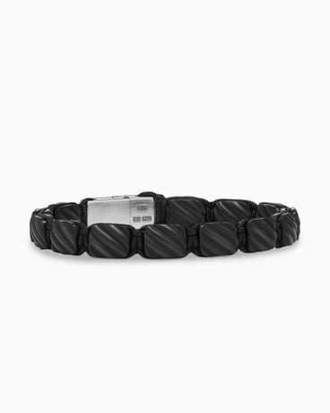 Sculpted Cable Woven Tile Bracelet in Black Titanium with Sterling Silver and Black Nylon, 8.5mm