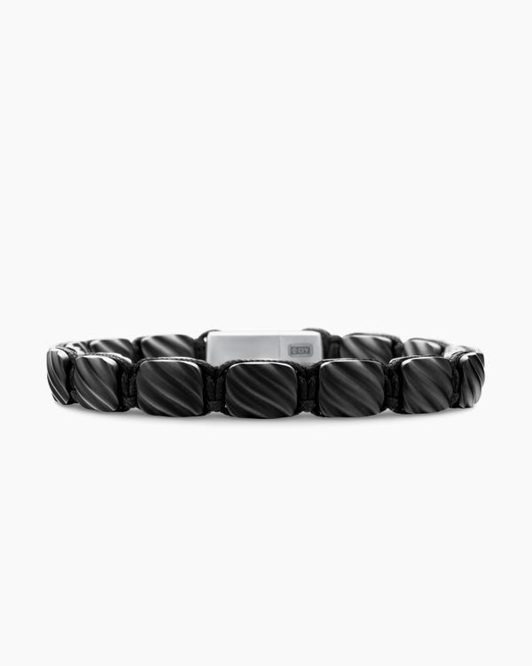 Sculpted Cable Woven Tile Bracelet in Black Titanium with Sterling Silver, 8.5mm