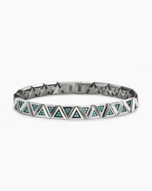 Mens Faceted Link Triangle Bracelet in 18K White Gold, 7.5mm