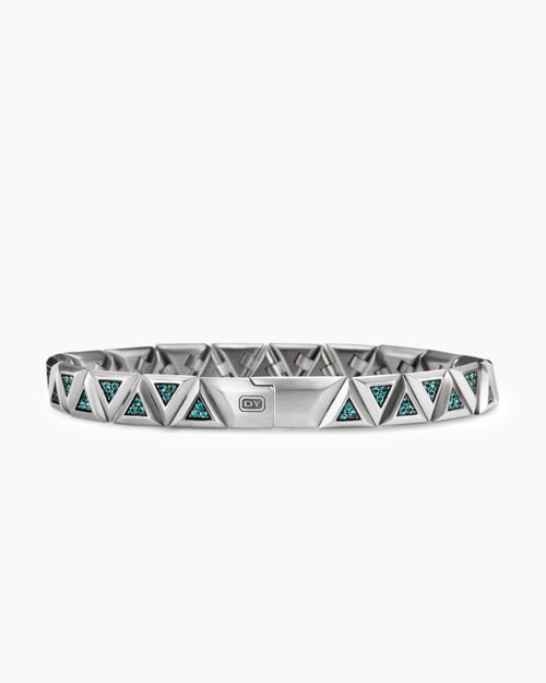 Mens Faceted Link Triangle Bracelet in 18K White Gold, 7.5mm