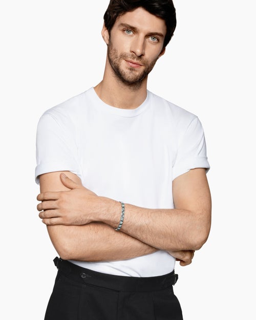 Mens Faceted Link Triangle Bracelet in 18ct White Gold, 7.5mm