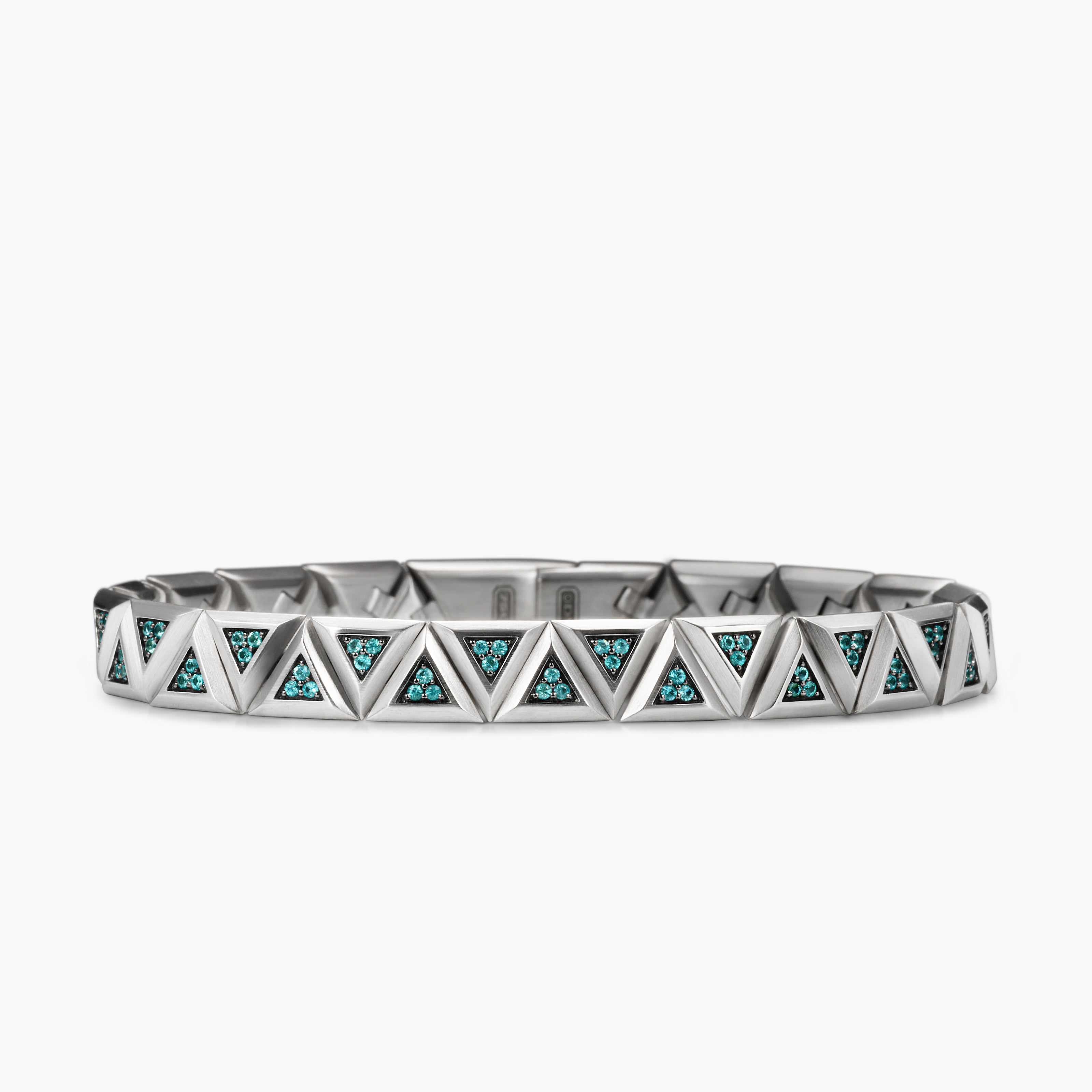 Mens Faceted Link Triangle Bracelet in 18K White Gold, 7.5mm