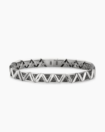 Faceted Link Triangle Bracelet in Sterling Silver with Black Diamonds, 7.5mm