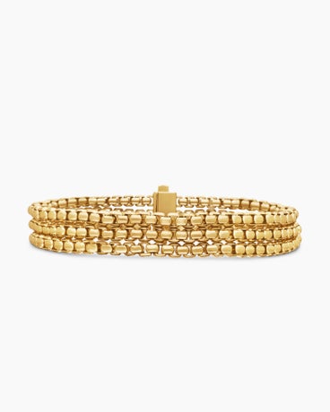 Three Row Box Chain Bracelet in 18K Yellow Gold, 13.5mm