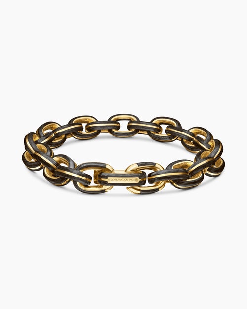 Mens Streamline® Oval Link Bracelet in 18K Yellow Gold with Forged Carbon, 10.8mm