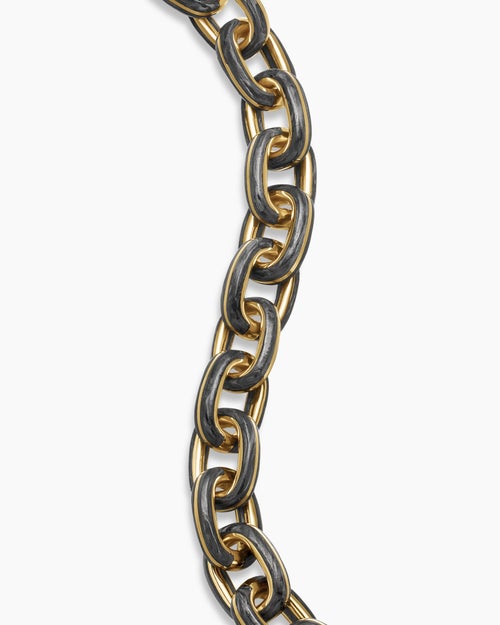 Mens Streamline® Oval Link Bracelet in 18K Yellow Gold with Forged Carbon, 10.8mm