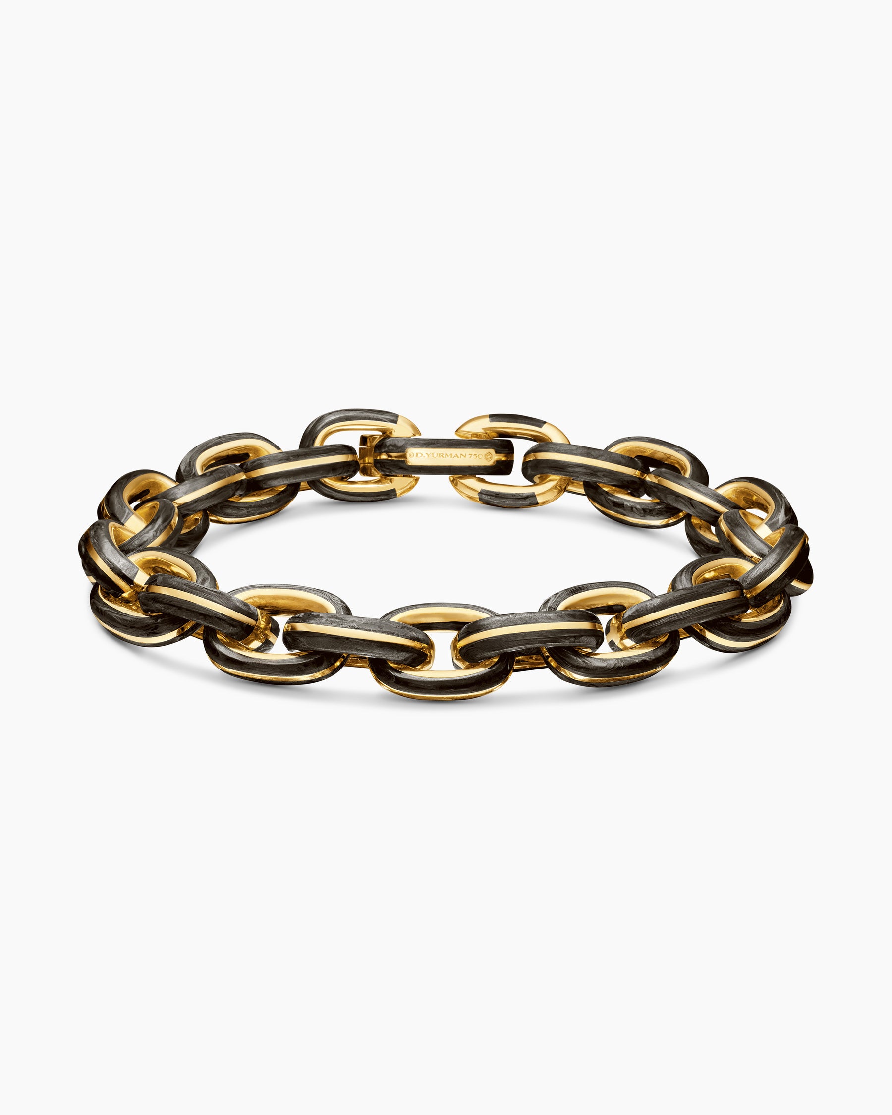 Mens Forged Carbon Link Bracelet in 18K Yellow Gold, 11mm