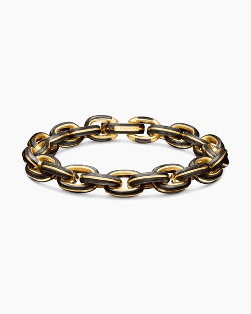 Mens Streamline® Oval Link Bracelet in 18K Yellow Gold with Forged Carbon, 10.8mm