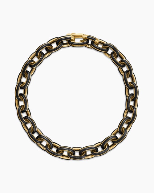 Mens Streamline® Oval Link Bracelet in 18K Yellow Gold with Forged Carbon, 8.5mm