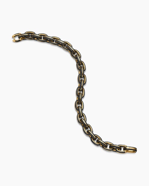 Mens Streamline® Oval Link Bracelet in 18K Yellow Gold with Forged Carbon, 8.5mm