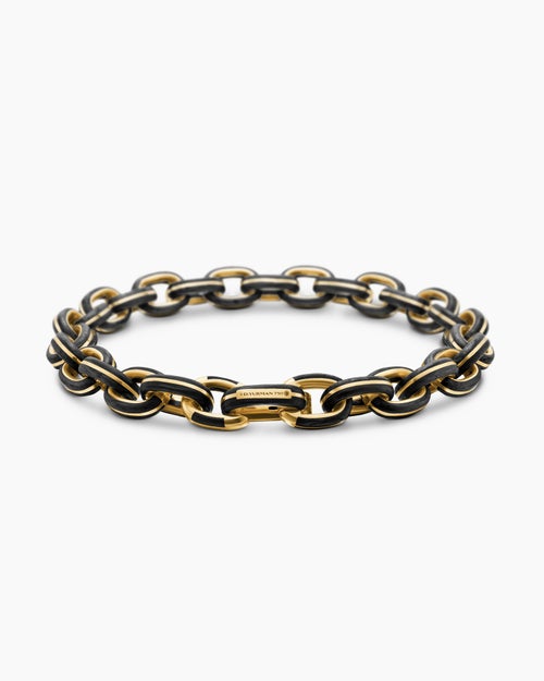 Mens Streamline® Oval Link Bracelet in 18K Yellow Gold with Forged Carbon, 8.5mm