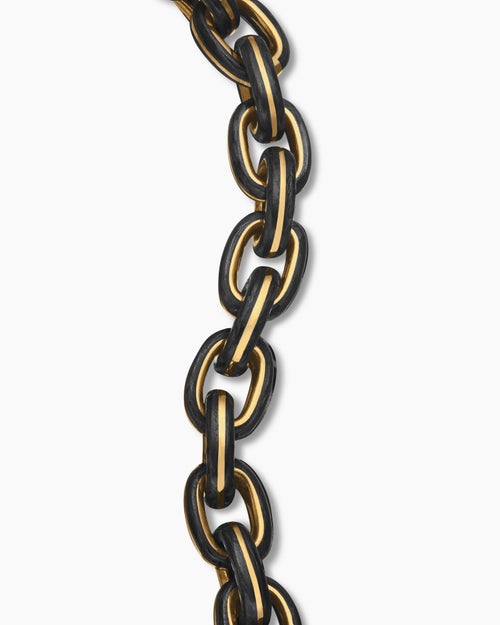 Mens Streamline® Oval Link Bracelet in 18K Yellow Gold with Forged Carbon, 8.5mm