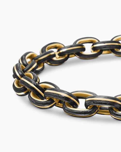 Mens Streamline® Oval Link Bracelet in 18K Yellow Gold with Forged Carbon, 8.5mm