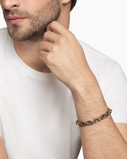 Mens Streamline® Oval Link Bracelet in 18K Yellow Gold with Forged Carbon, 8.5mm