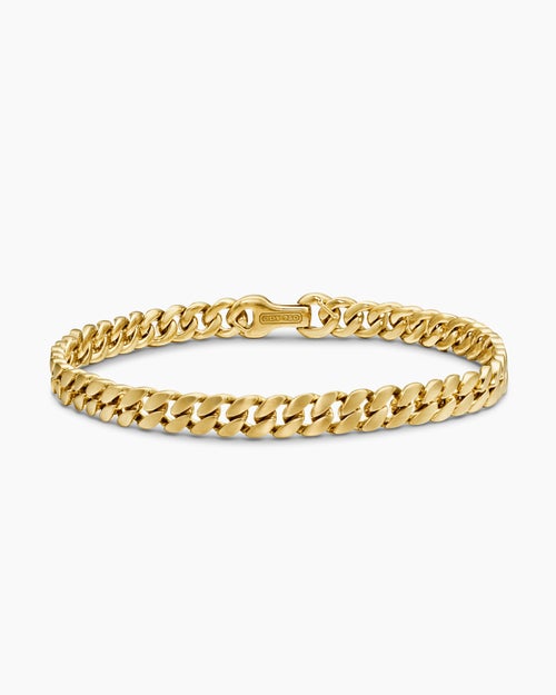 Mens Curb Chain Bracelet in 18K Yellow Gold, 6mm