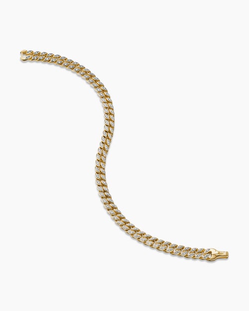 Mens Curb Chain Bracelet in 18K Yellow Gold with Diamonds, 6mm