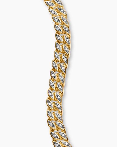 Mens Curb Chain Bracelet in 18K Yellow Gold with Diamonds, 6mm