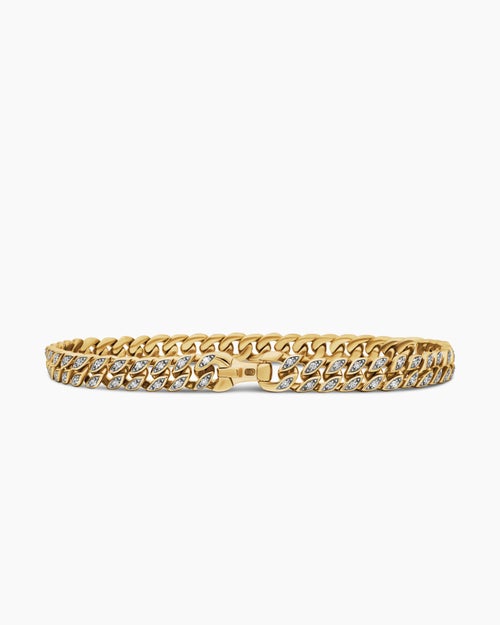 Mens Curb Chain Bracelet in 18K Yellow Gold with Diamonds, 6mm