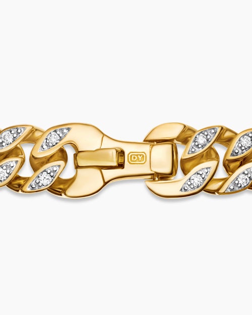 Mens Curb Chain Bracelet in 18K Yellow Gold with Diamonds, 6mm