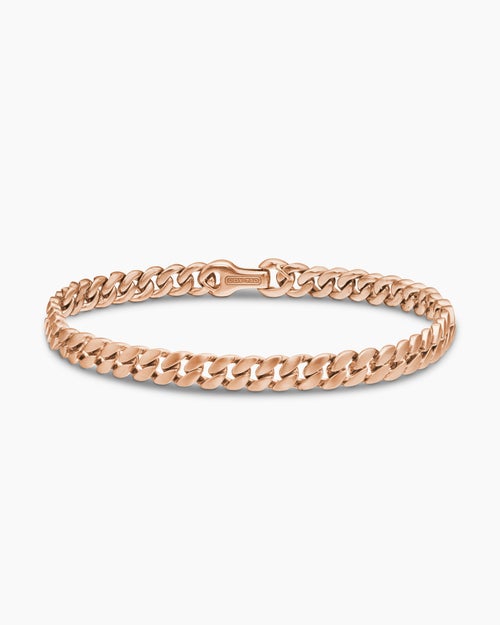 Mens Curb Chain Bracelet in 18K Rose Gold, 6mm