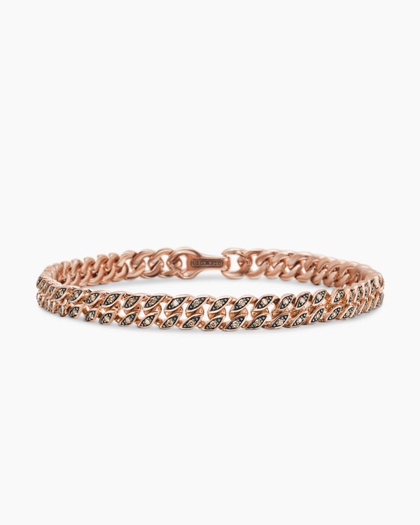 Curb Chain Bracelet in 18K Rose Gold with Cognac Diamonds, 6mm