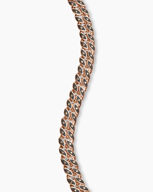 Mens Curb Chain Bracelet in 18ct Rose Gold with Cognac Diamonds, 6mm