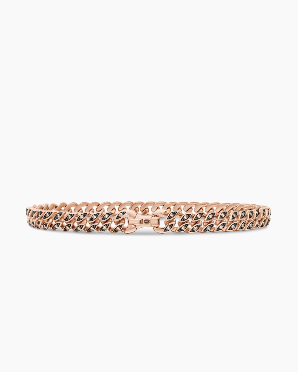 Mens Curb Chain Bracelet in 18K Rose Gold with Cognac Diamonds, 6mm
