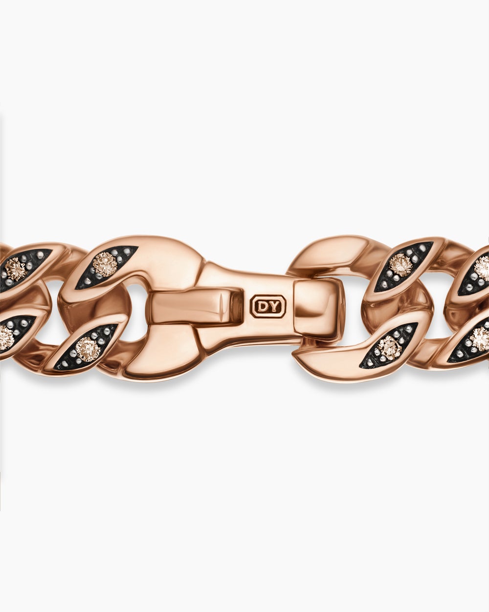 Mens Curb Chain Bracelet in 18K Rose Gold with Cognac Diamonds, 6mm