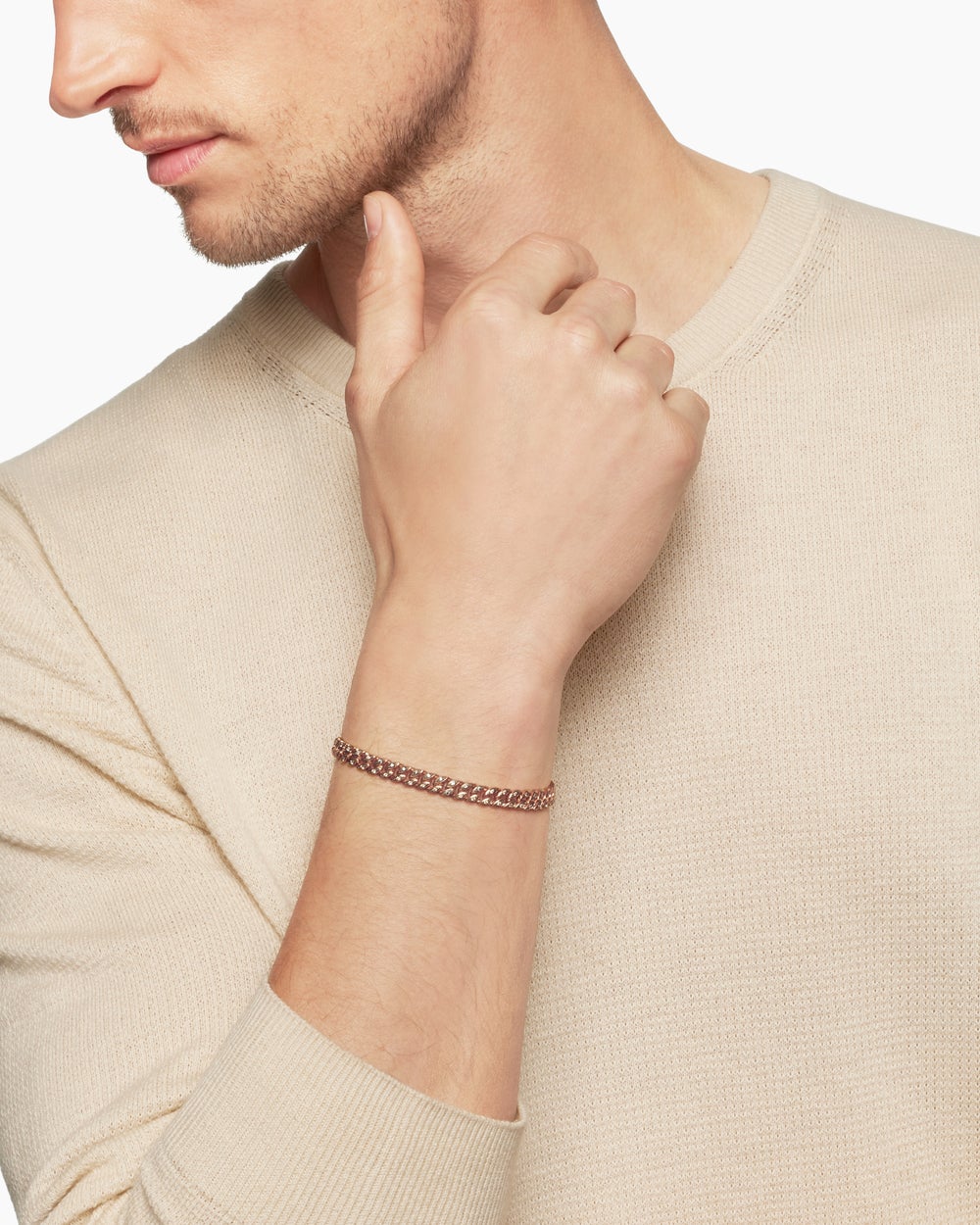 Mens Curb Chain Bracelet in 18K Rose Gold with Cognac Diamonds, 6mm
