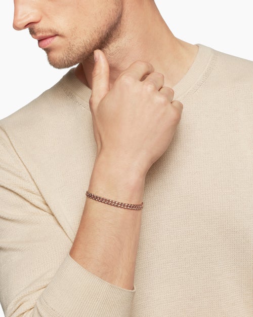 Mens Curb Chain Bracelet in 18ct Rose Gold with Cognac Diamonds, 6mm