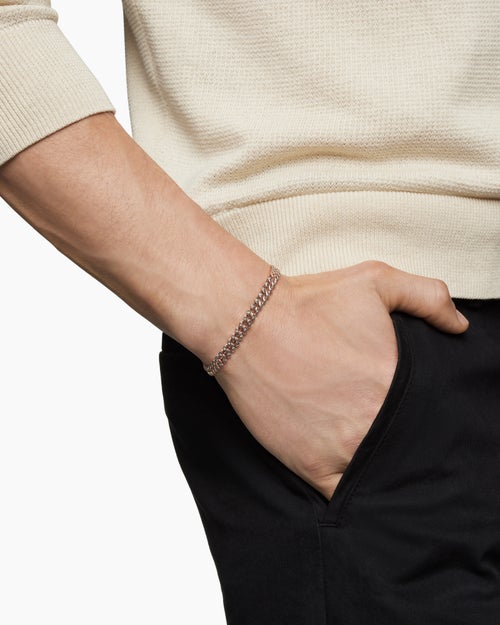 Mens Curb Chain Bracelet in 18K Rose Gold with Cognac Diamonds, 6mm